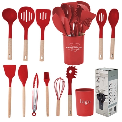12PCS Αντικαρδιόμενα σκεύη κουζίνας από σιλικόνη με πλαστικό θήκη
