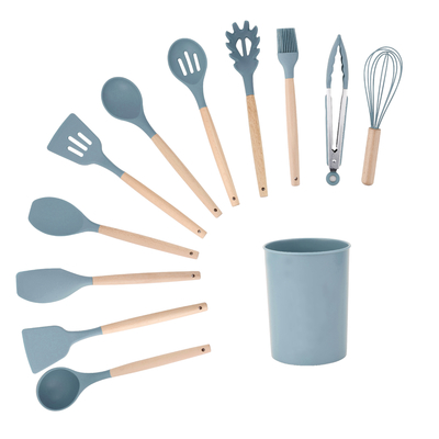 11Pcs ξύλινο χερούλι σιλικόνης εργαλεία κουζίνας για 210 βαθμούς υψηλής θερμοκρασίας μαγείρεμα