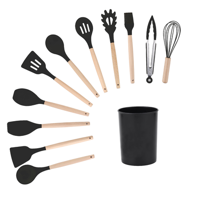 11Pcs ξύλινο χερούλι σιλικόνης εργαλεία κουζίνας για 210 βαθμούς υψηλής θερμοκρασίας μαγείρεμα
