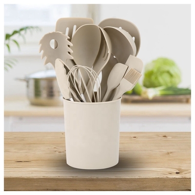 Μη κολλητά εργαλεία μαγειρικής 12pcs Σίλικον Εργαλεία κουζίνας σετ με κουβά και ξύλινο χερούλι